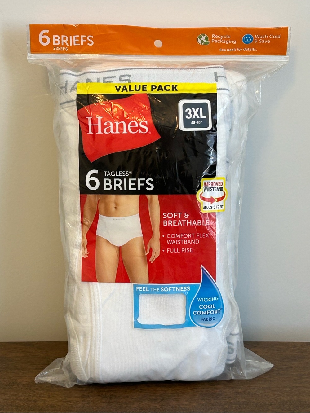 MENS HANES 6 PK TAGLESS COTTON BRIEFS COMFORT WAIST SOFT BREATHABLE SIZE 3XL